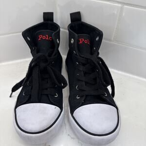 Polo Ralph Lauren Hamptyn High Top Sneakers Canvas Bear Accent Black Size 2